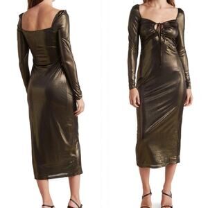 NSR Metallic Long Sleeve Dress GOLD Size Small